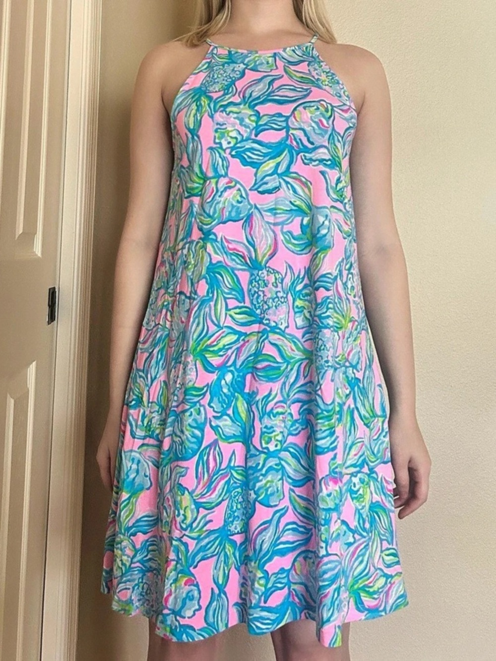 Lilly Pulitzer Margot Dress Off The Scales Pelican Pink Halter Swing